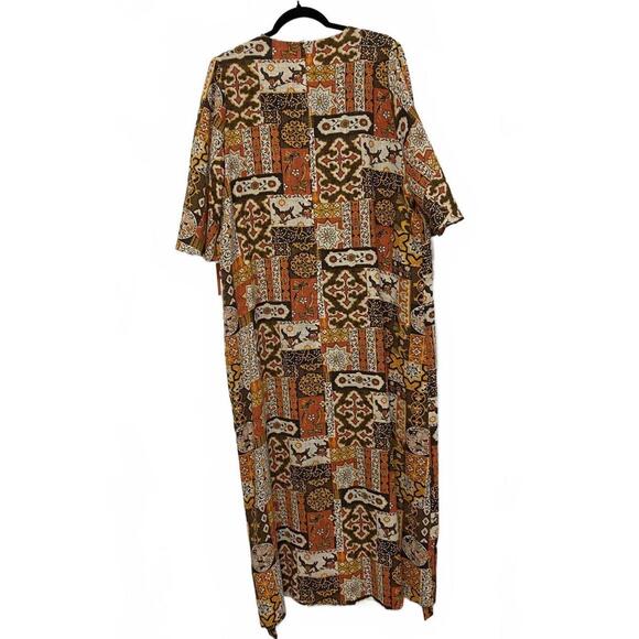 True Vintage 1960s Lady Lewis Women's Graphic Patchwork Print Dress Muumuu OSFM - Picture 2 of 8